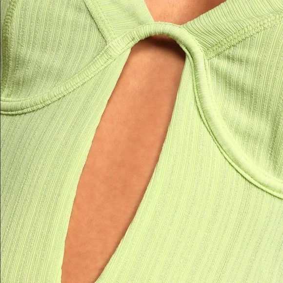 NEW Light Green Ribbed Tie-Back Cutout Bodysuit - Picture 6 of 6